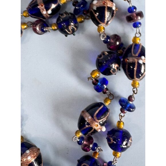 Vintage Venetian Glass Wedding Cake Lampwork Murano Bead Necklace 32" - Picture 4 of 9